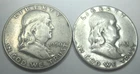 1950 D & 1951 S * 2 SILVER Ben Franklin HALF DOLLARS * As Seen * USA FREE SHIP