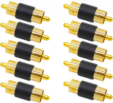 10 Pack Male to Male Gold RCA cable cord Coupler Joiner barrel Connectors
