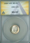 1964 ROOSEVELT DIME ANACS MS65 (2228535)