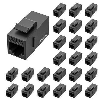 FGB 10 Gbps CAT6A RJ45 Keystone Coupler 25-Pack, Jack, Black