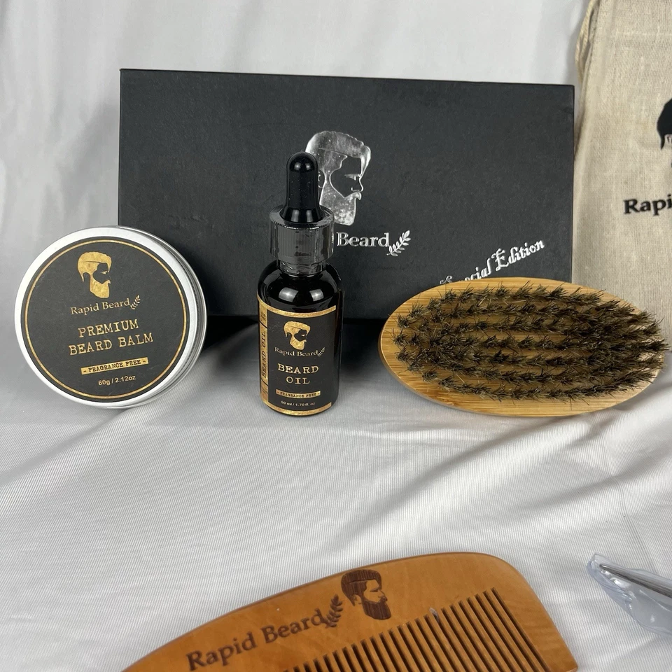 Kit Barba Rápida ~ Edición Especial ~ Cepillo, Peine, Tijeras, Bálsamo, Aceite y Bolsa NUEVO Foto 2 de 4