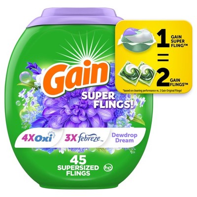 Gain Super Flings Laundry Detergent Pacs, 45 Count, 1 Count (Pack of 45) 