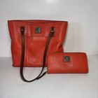 Dooney & Bourke Pebble Grain Leather Lexington Bag Red / Orange & Wallet Bundle