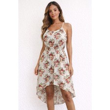 Giorgia & Johns Floral High Low Dress Women Boho Cream Pink Sleeveless Sundress