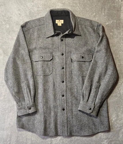 Woolrich Men's Gray Herringbone Wool Blend Alaskan Shirt Jacket Shacket Size L - product listing photo