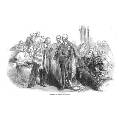 ERÖFFNUNG DES PARLAMENTS Szene im House of Lords - antiker Druck 1847