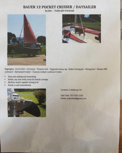 Bauer 12 sailboat with motor and trailer