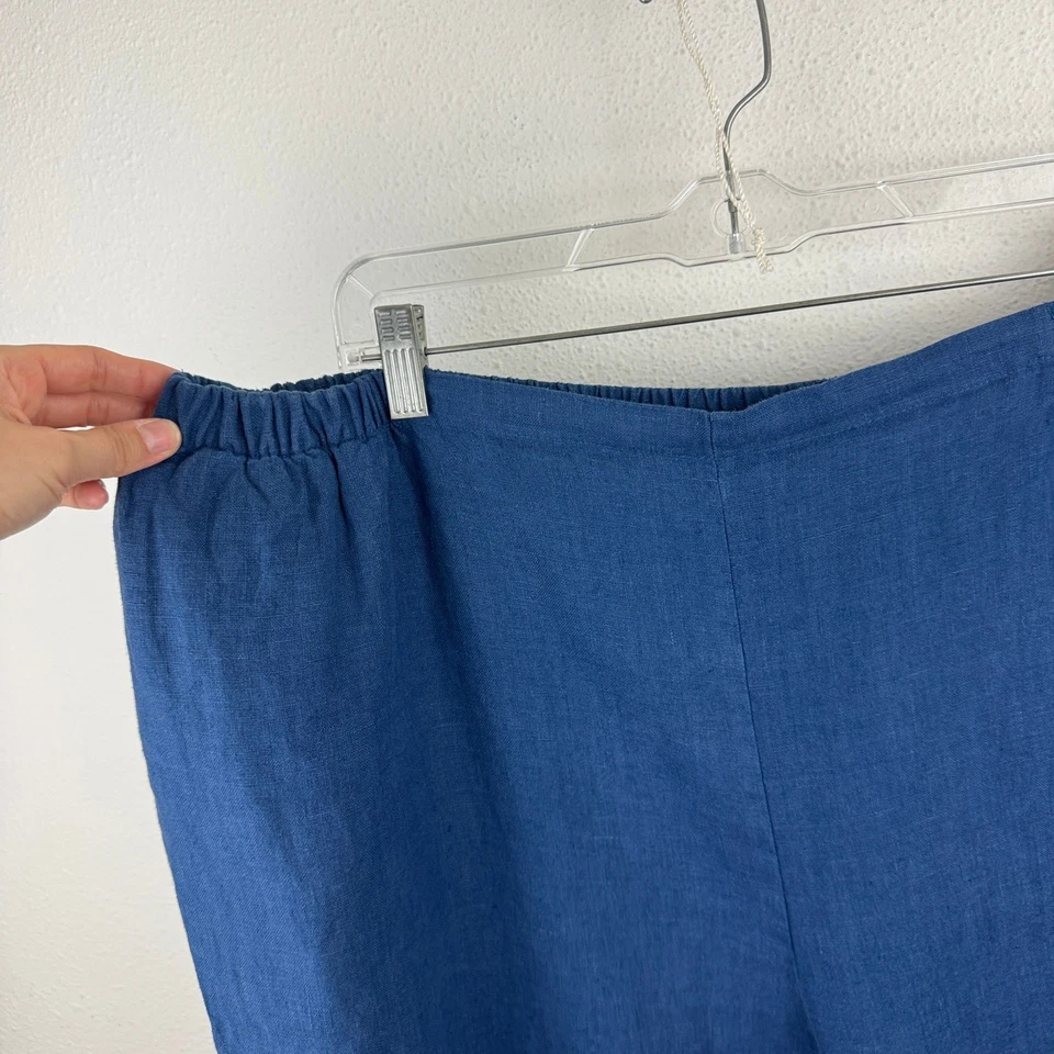 Pantalón FLAX Azul Lino Pierna Ancha Pull On 2G Foto 2 de 4