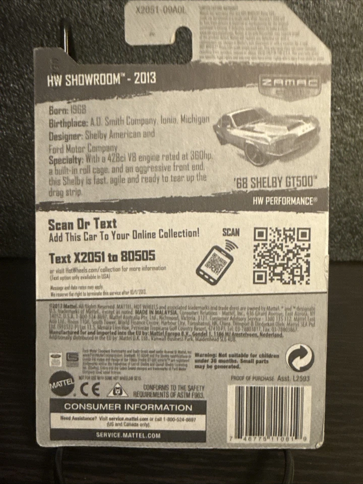 Hot Wheels 1:64 HW Showroom 68 Shelby GT-500 ZAMAC nuevo para 2013 Foto 3 de 4