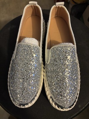 MJCM SARL Silver Glitter Slip-On Round Toe Flats for Women EU 42 - U.S. 11.5 