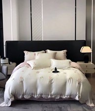 TENCEL  Lyocell 4-Piece Duvet Cover Set   Rose Embroidery, Soft  Breathable