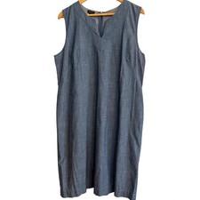 Talbots Blue Denim Chambray Sleeveless Split V-Neck Shift Dress Size 16