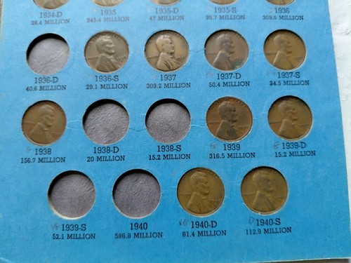 Lincoln Cent Whitman Book Collection 1909 To 1940 With 48 Coins + 12 Penny Rolls - Picture 7 of 12