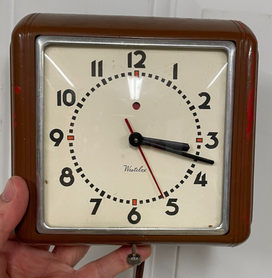 Vgt Westclox Brown Wall Clock Works 1940's? Decor