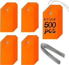 500 Plastic Shipping Tags with Wire - Waterproof Heavy Duty Labels with String W