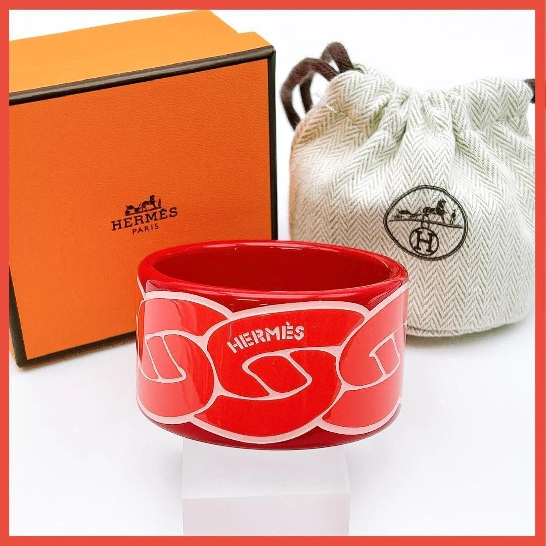 HERMÈS Bracciale Hermes Noue Maran Legno Laccato Rosso Rosa Misura Polso 7 5 Pollici