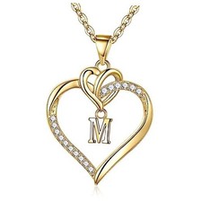 Christmas Gifts for Women Teen Girls - Heart Initial Necklaces for Gold M