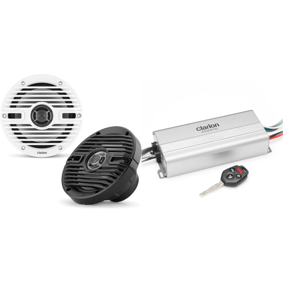 Altavoces Marinos Coaxiales Clarion Classic De 6.5", 30W RMS, Resistentes A UV Y Salitre, Con Rejillas Blanco Y Negro
