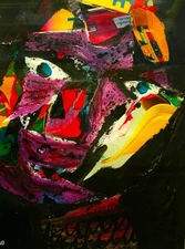 Hideo Hagiwara "Clown" 1971 Watercolor, collage Signed Framed