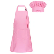 Kitchen Cooking Apron Kids Boys Girls Adjustable Apron and Chef Hat Set Baking P