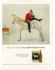 1956 White Horse Whiskey man wearing red jacket Vintage Print Ad