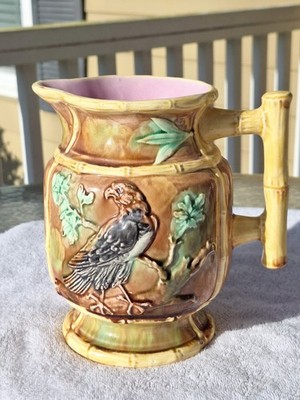 Antique Majolica Pitcher Thomas Forester Late 19th Century ''Bird in The Hand''