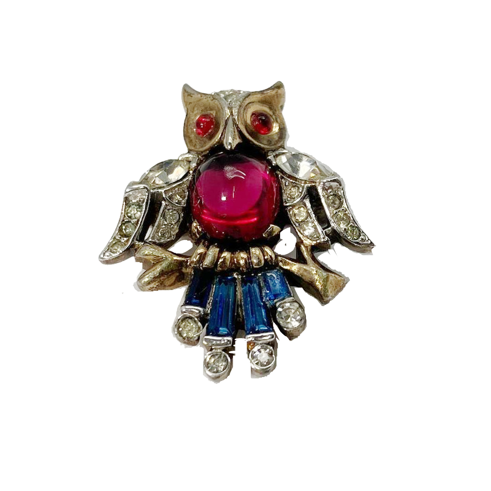 Vintage Signed Crown Trifari  Philippe Jelly Belly Style Owl Brooch  RARE