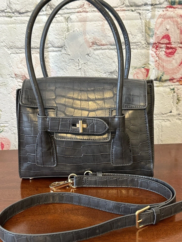 Zara Handbag Gray Faux Croc Handbag Crossbody - Image 3 of 4