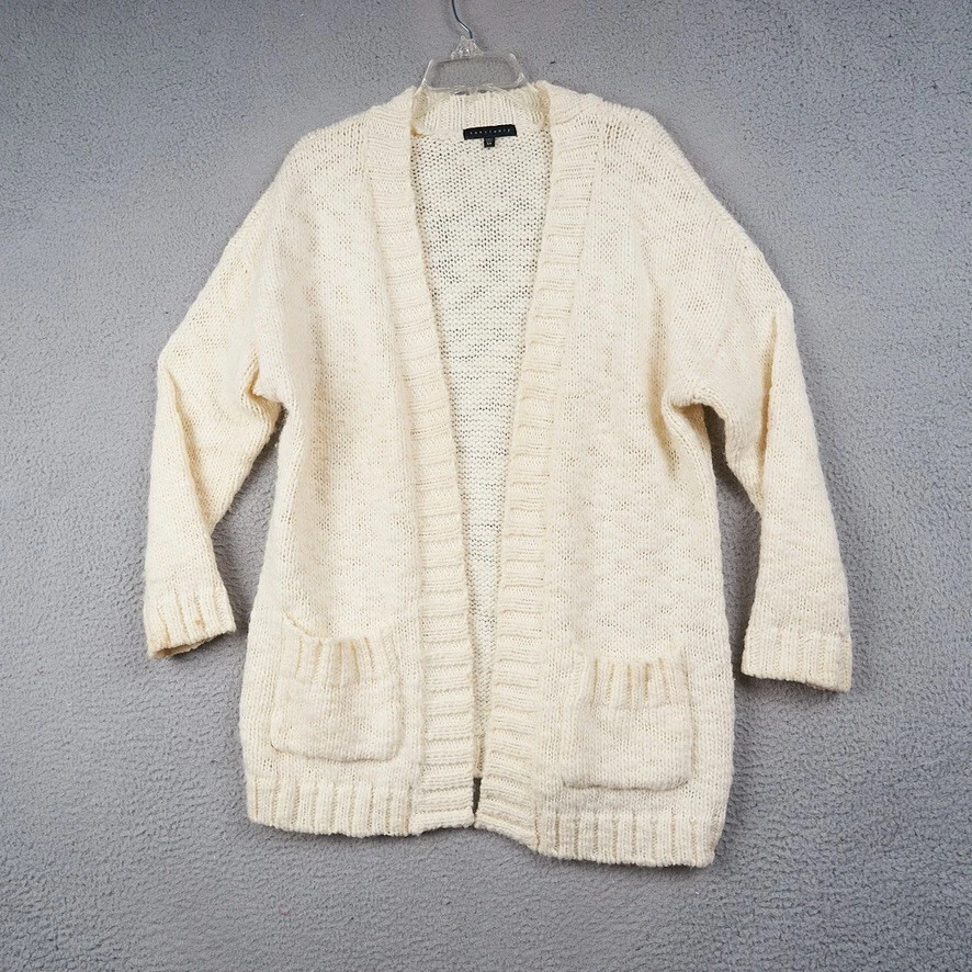 OFF WHITE Sanctuary Cardigan Maglione Donna XS Oversize Avorio Maglia Grossa Giacca Lana Bld