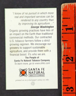 santa fe natural tobacco Vintage 1980's Organic Growing Agriculture Santa Fe Natural Tobacco Card santa fe natural tobacco Vintage 1980's Organic Growing Agriculture Santa Fe Natural Tobacco Card