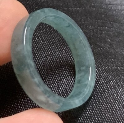 Certified Green Natural A Jadeite Jade Rectangle Circle Ring NO 5.25 # 418529 TS