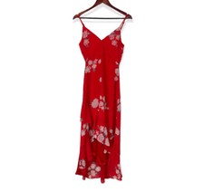 LULUS Dress Womens XS Love in Bloom Red Floral Print High-Low mid Ruffle Wedding