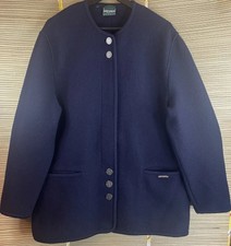 Geiger Of Austria Jacket Uk 12-14 Ladies 100% New Wool Navy Collarless Blazer