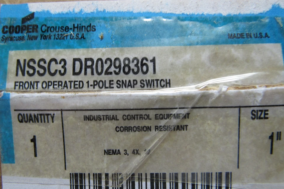 全新 Cooper Crouse Hinds NSSC3 DR02986361 前置操作 1 杆卡扣开关 20 安培 — 第 3/4 张图片