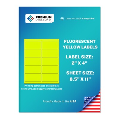 5000 Fluorescent Yellow 2'' x 4'' Neon Color Address Labels 10 per sheet