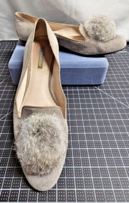 LOUISE ET CIE Lo Andres Genuine rabbit fur flat loafer suede gray 8.5M