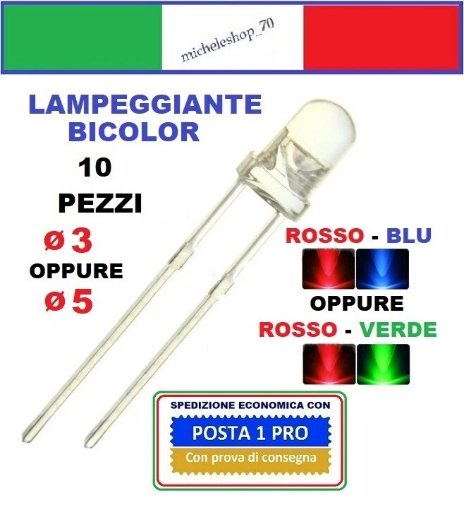 diodo led lampeggiante bicolor diametro 3 o 5mm LED flashing bicolor diode 3/5mm