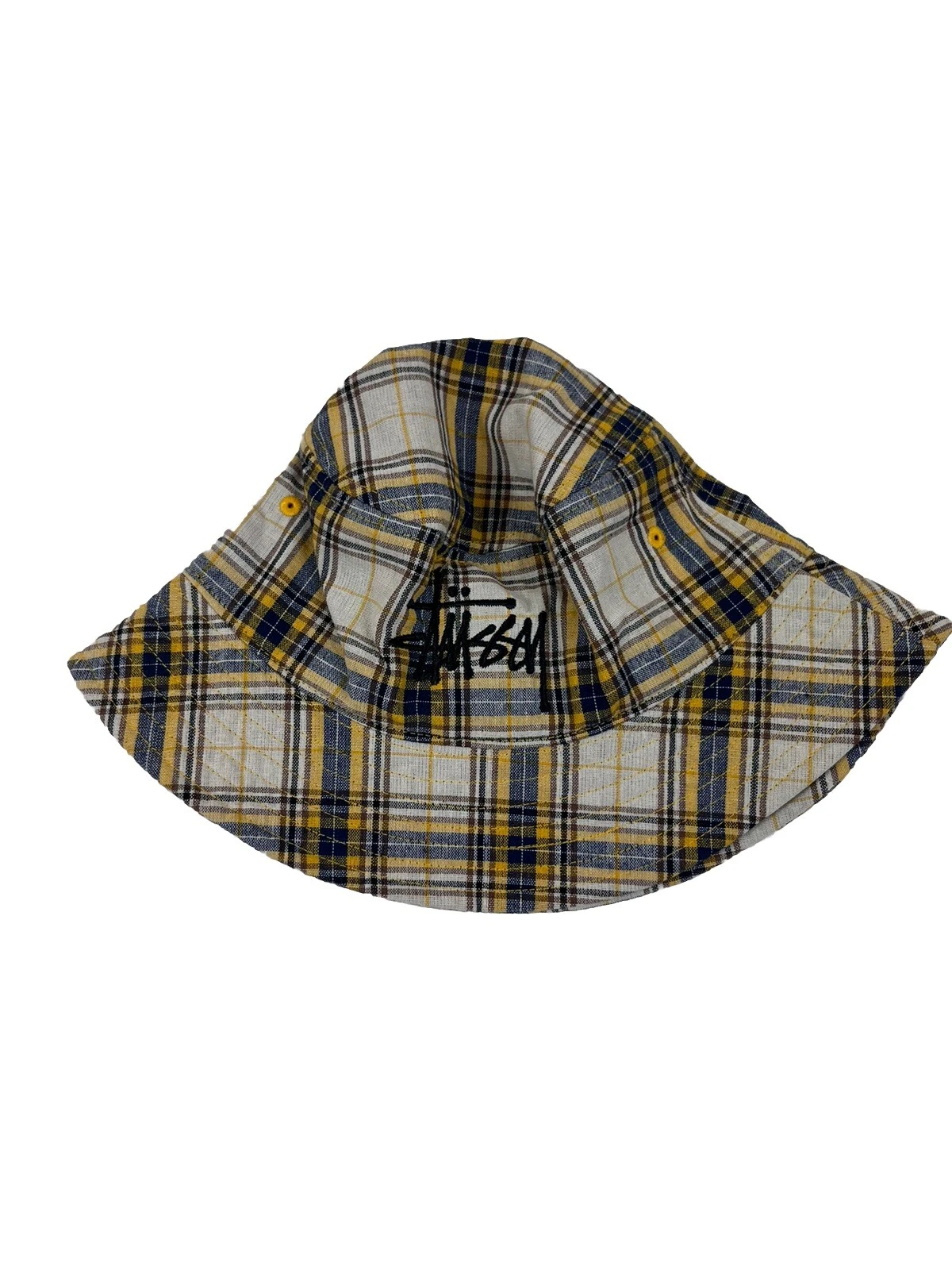 Stüssy Madras Plaid Big Logo Bucket Hat Yellow