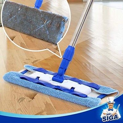 FAYINA Microfiber Floor Mop System - Telescoping Handle With Washable Wet & Scrubbing Pads