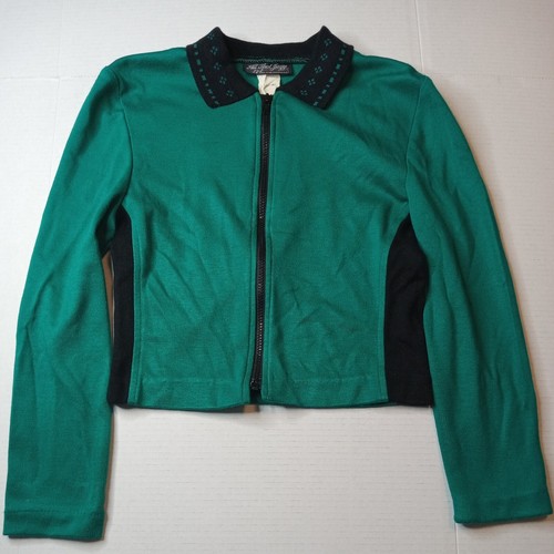 Vintage All That Jazz Green Black Acrylic Full Zip Sweater Long Sleeves Size 5/6