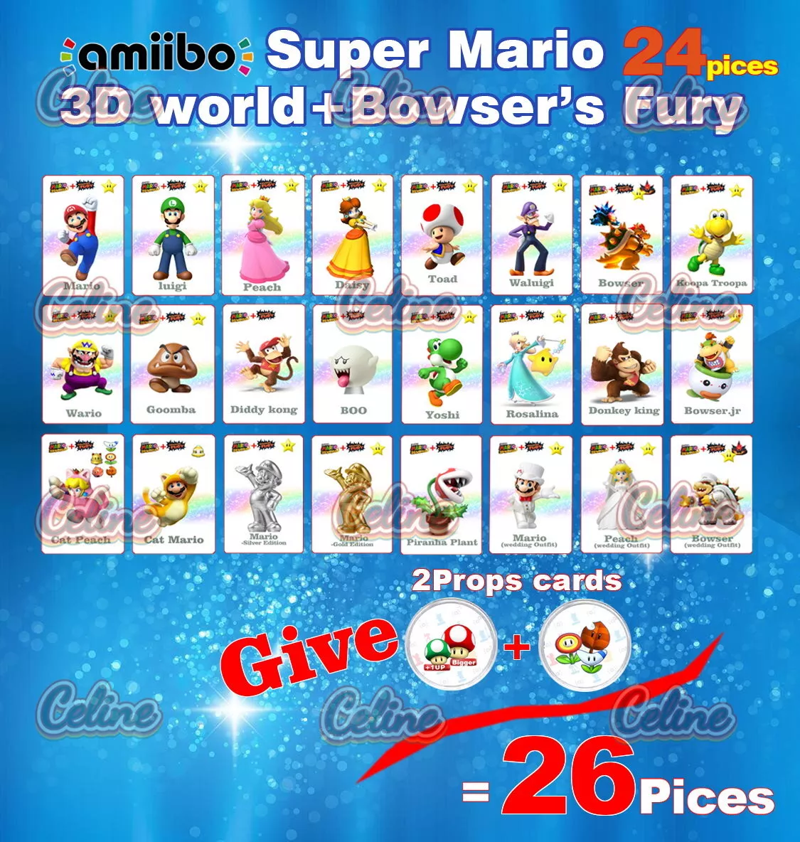 26 Pcs Super Mario 3D World Bowser s Fury NFC Amiibo Rage World