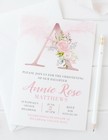 GIRLS CHRISTENING INVITATIONS - PRETTY PINK INITIAL ROSES - 10 PACK