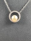 C P 925 STERLING SILVER FRESHWATER PEARL CZ CIRCCLE NECKLACE 16-18" WEDDING 3739