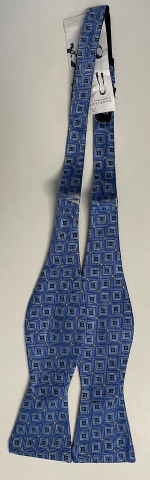 Bow Tie Men Silk Blue Silver Geometric SELF TIE Bowtie - Image 4 of 4