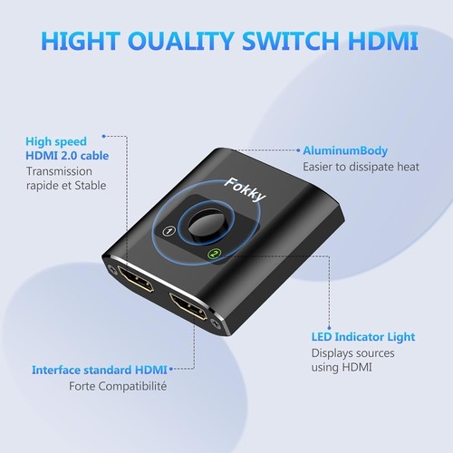 HDMI Switch HDMI Splitter, Aluminium Bidirektional HDMI Switch 2 in 1 Out oder 1 - Bild 2 von 6