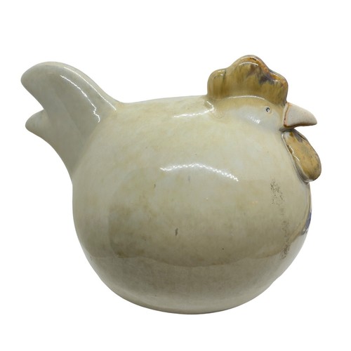 Farmhouse Chicken Rooster Decor Ceramic Retro Creamy Tan Primitive Rotund Figure - Picture 3 of 12