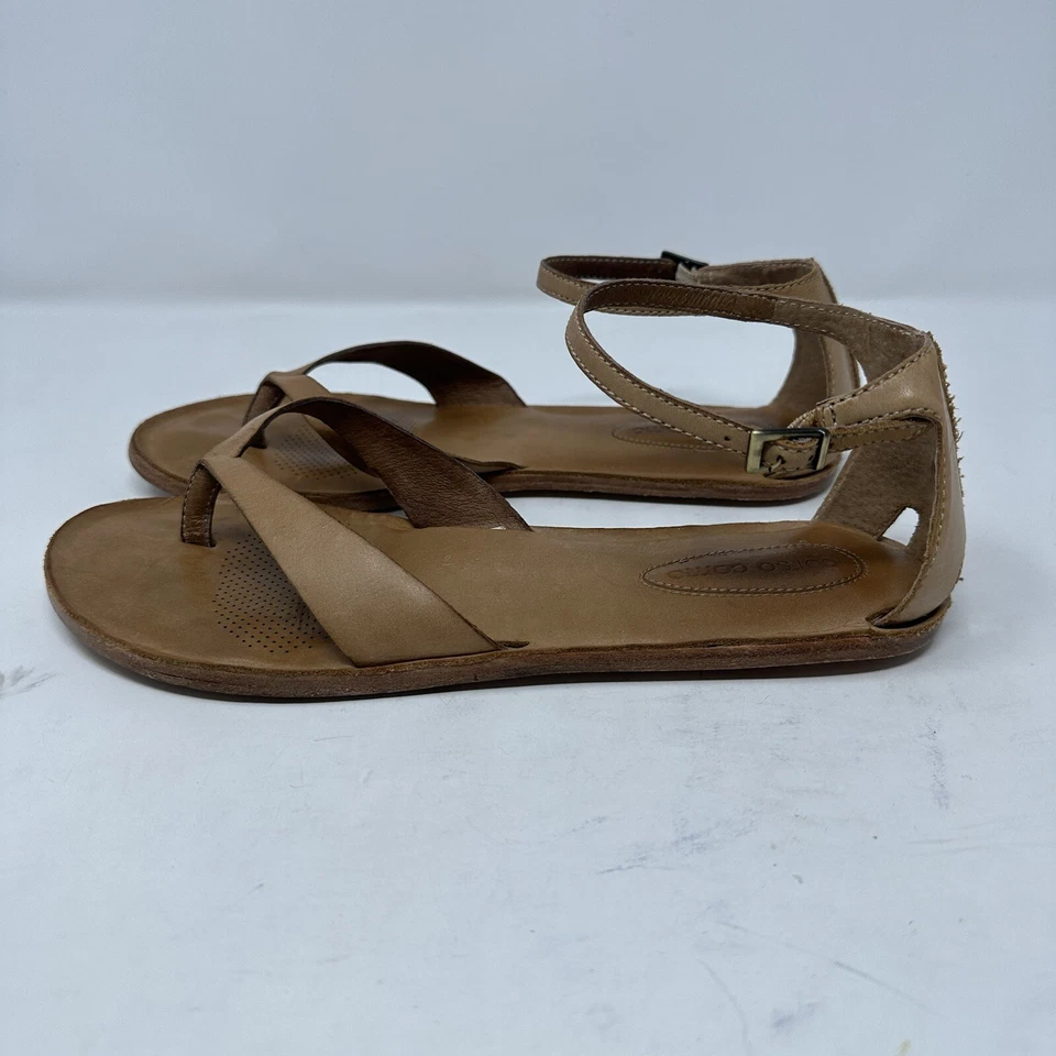 Corso Como Womens Shoes 9 Tan Brown Leather Thong Sandal Flat Casual Ankle Boho - Image 3 of 4