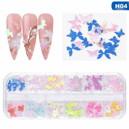 Nail Art Sequins Laser Holographic Flakes Glitter Foils 12 Colors 3D Butterfly - Picture 6 of 18