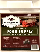 NEW 84 EMERGENCY FOOD SERVINGS SUPPLY READY MADE ADD BOILING WATER WISE COMPANY