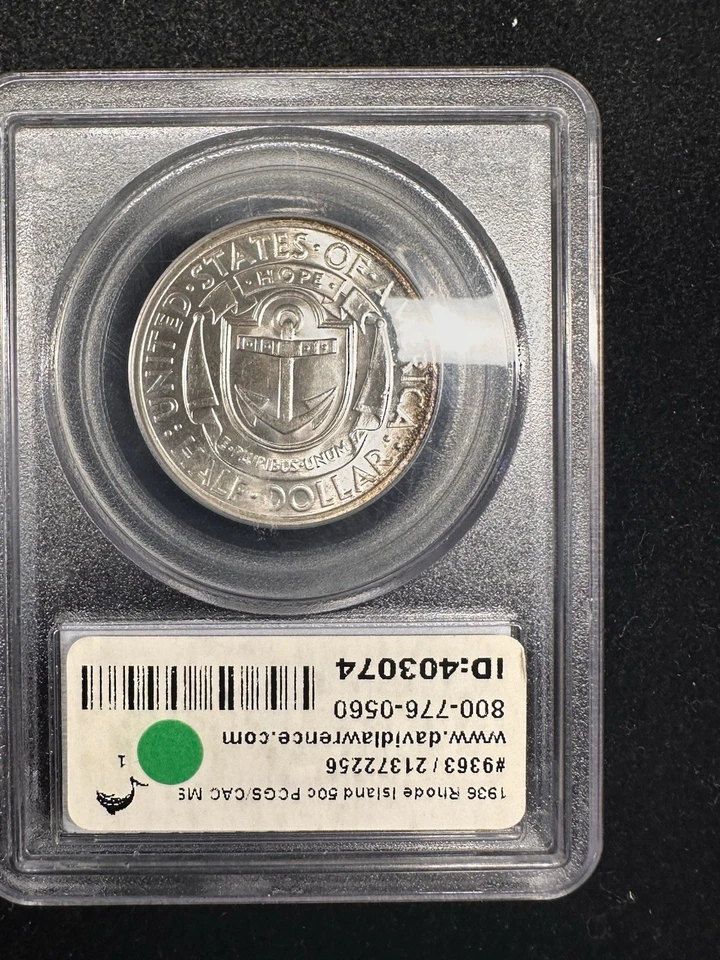 1936 D Rhode Island Commemorative Half Dollar 50C PCGS MS 65 CAC Some Toning - Image 4 of 4